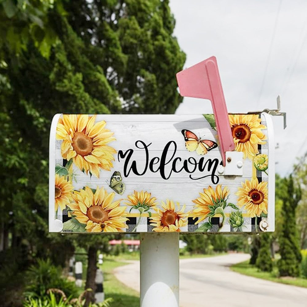 2Pcs Sunflower Mailbox Cover Garden Post Letter Box Wrap Farmhouse Decor