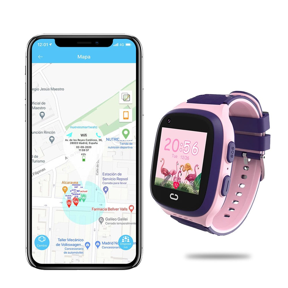 Kids 4G LTE Smart Watch GPS Tracker Watch - Pink