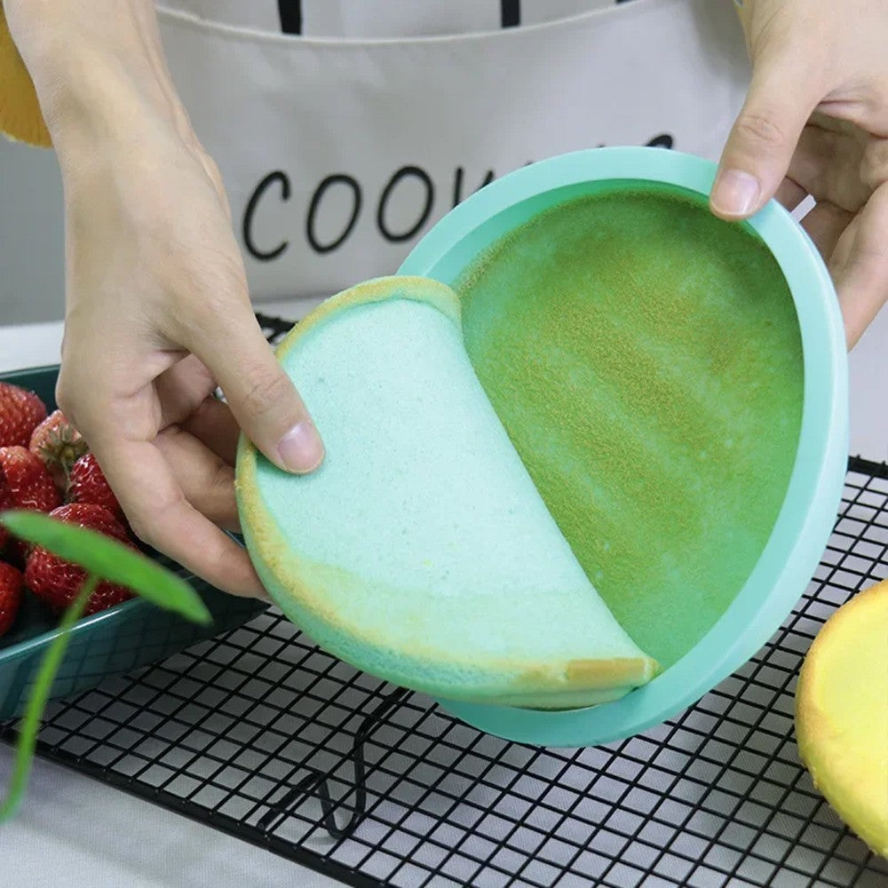 3Pcs 6-Inch Round Silicone Cake Pan Non-Stick Silicone Baking Mold - Green