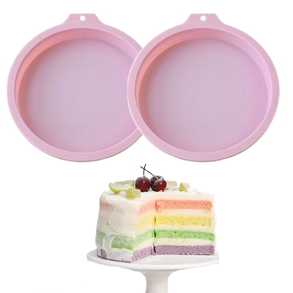 2Pcs 6-Inch Round Silicone Cake Pan Non-Stick Silicone Baking Mold - Pink