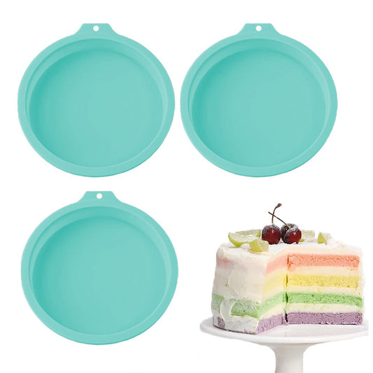 3Pcs 6-Inch Round Silicone Cake Pan Non-Stick Silicone Baking Mold - Green