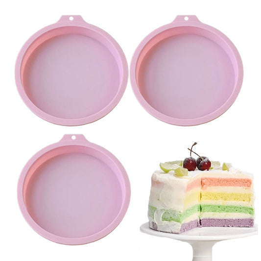 3Pcs 6-Inch Round Silicone Cake Pan Non-Stick Silicone Baking Mold - Pink