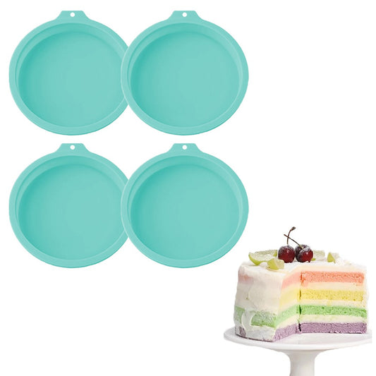 4Pcs 6-Inch Round Silicone Cake Pan Non-Stick Silicone Baking Mold - Green
