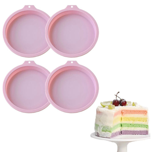 4Pcs 6-Inch Round Silicone Cake Pan Non-Stick Silicone Baking Mold - Pink