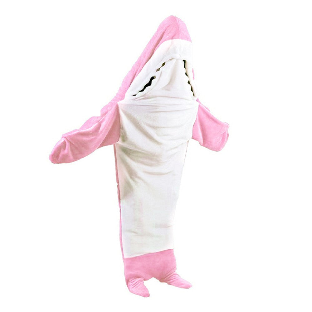 190cm Pink Shark Hoodie Blanket Flannel Hooded Blanket Wearable Throw Blanket