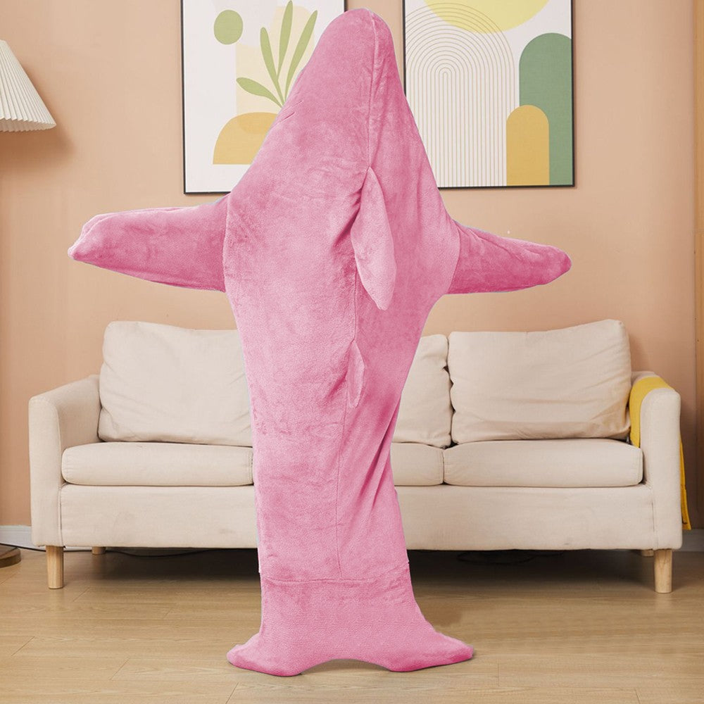 190cm Pink Shark Hoodie Blanket Flannel Hooded Blanket Wearable Throw Blanket