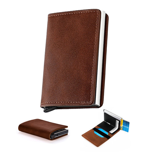 1Pc Mens Pop-up RFID Blocking Card Holder Wallet PU Leather Purse - Dark Brown