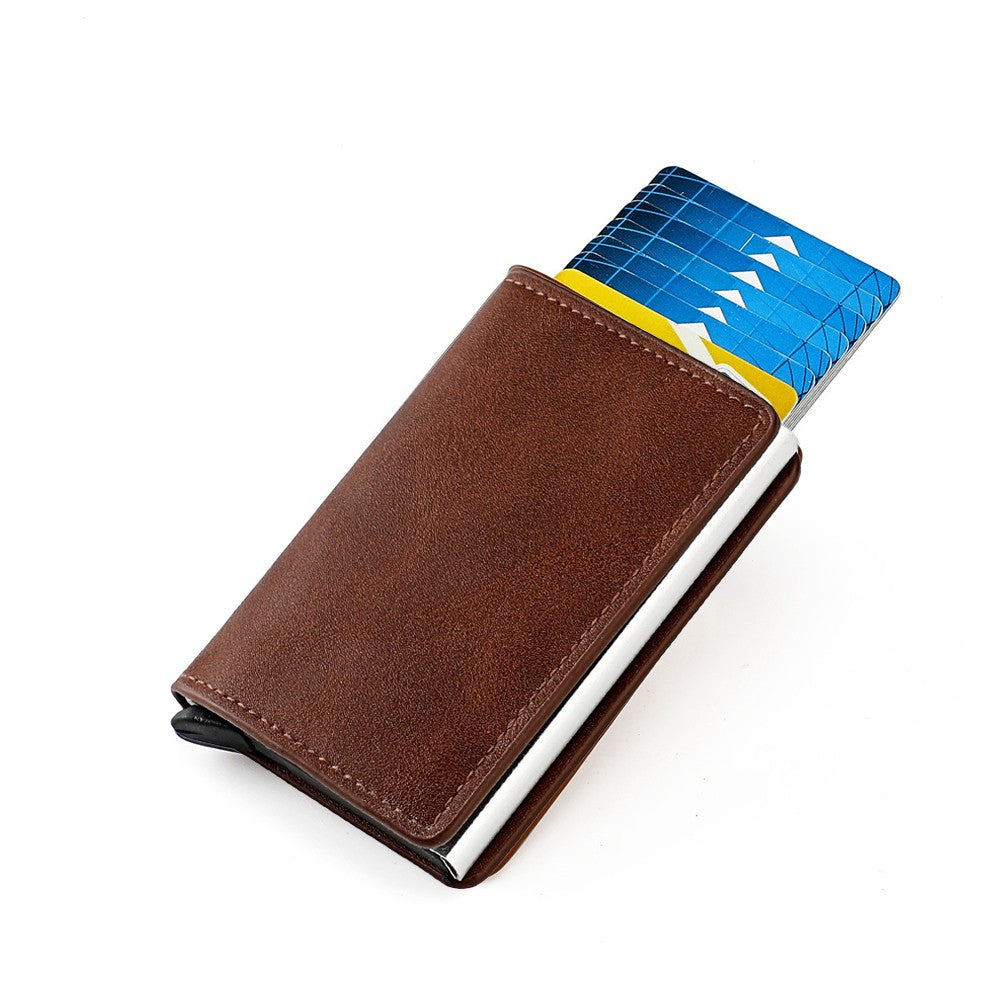 1Pc Mens Pop-up RFID Blocking Card Holder Wallet PU Leather Purse - Dark Brown