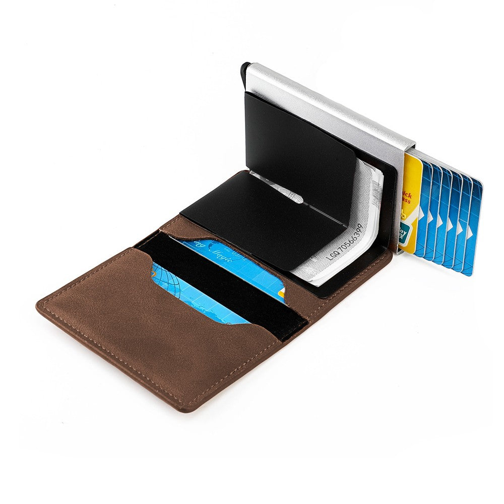 1Pc Mens Pop-up RFID Blocking Card Holder Wallet PU Leather Purse - Dark Brown