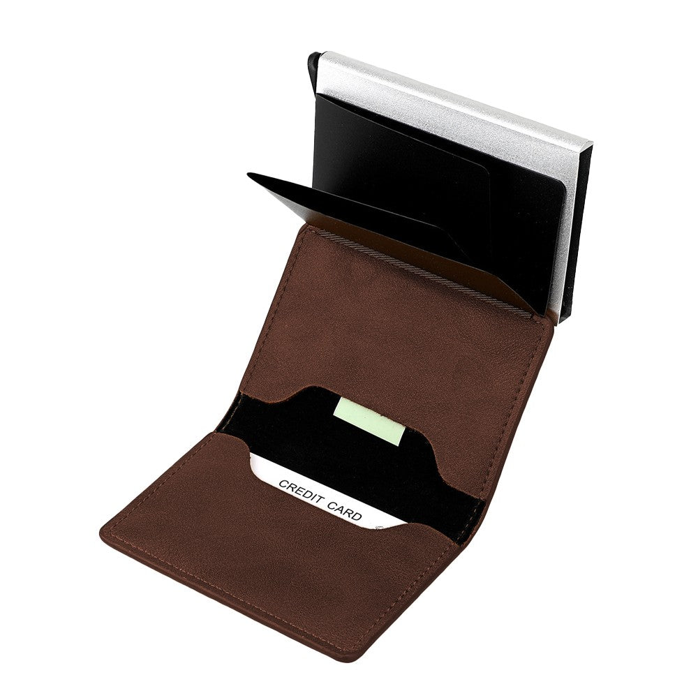1Pc Mens Pop-up RFID Blocking Card Holder Wallet PU Leather Purse - Dark Brown