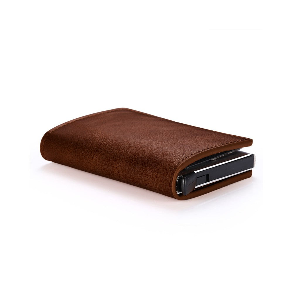 1Pc Mens Pop-up RFID Blocking Card Holder Wallet PU Leather Purse - Dark Brown