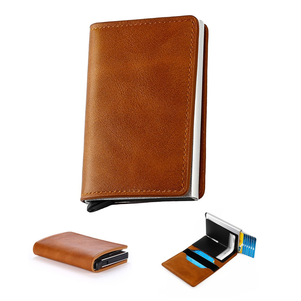 1Pc Mens Pop-up RFID Blocking Card Holder Wallet PU Leather Purse - Light Brown