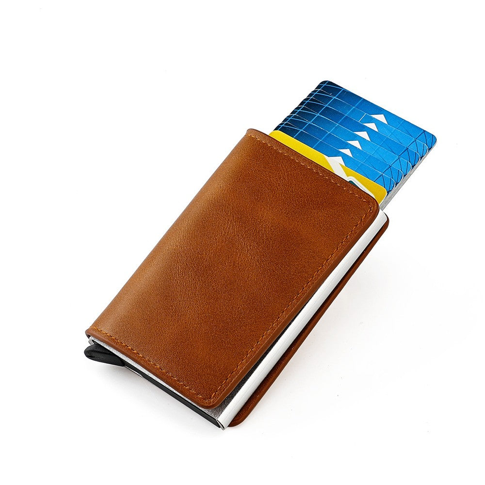 1Pc Mens Pop-up RFID Blocking Card Holder Wallet PU Leather Purse - Light Brown
