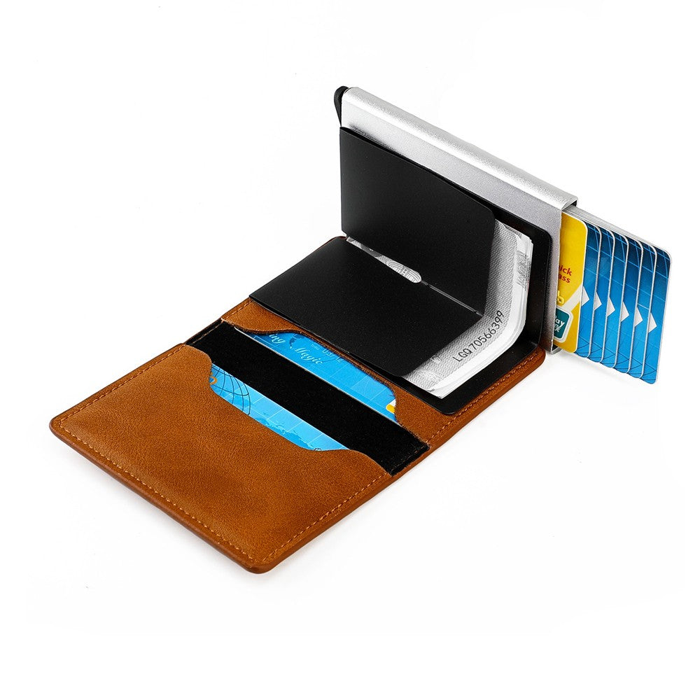 1Pc Mens Pop-up RFID Blocking Card Holder Wallet PU Leather Purse - Light Brown