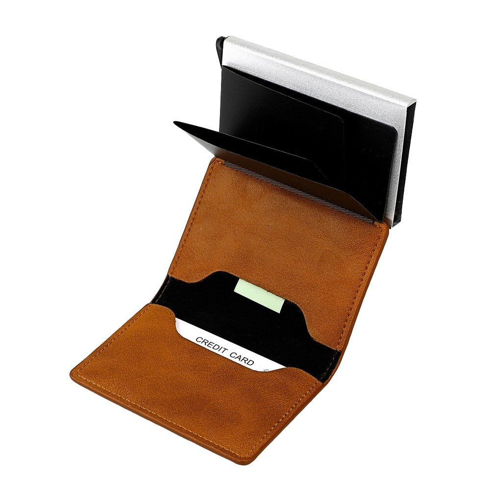 1Pc Mens Pop-up RFID Blocking Card Holder Wallet PU Leather Purse - Light Brown