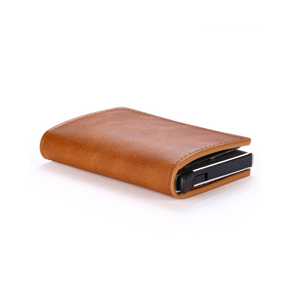1Pc Mens Pop-up RFID Blocking Card Holder Wallet PU Leather Purse - Light Brown