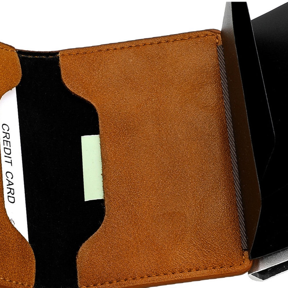 1Pc Mens Pop-up RFID Blocking Card Holder Wallet PU Leather Purse - Light Brown