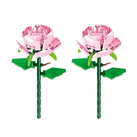 2 Sets of Flower Building Blocks Kit Home Decoration - Pink Rose Style