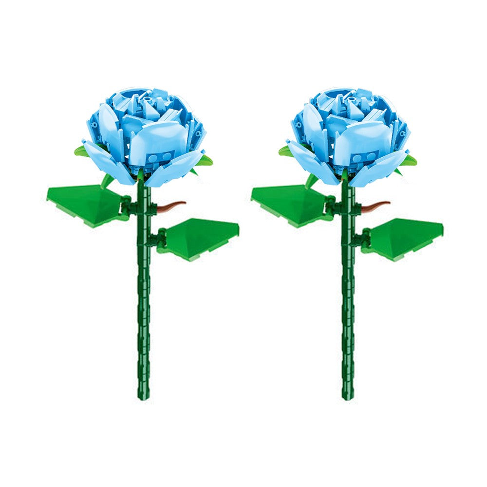 2 Sets of Flower Building Blocks Kit Home Decoration - Blue Rose Style