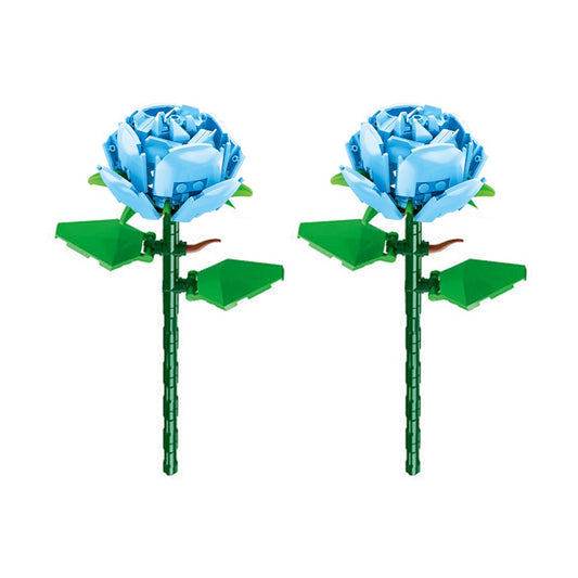 2 Sets of Flower Building Blocks Kit Home Decoration - Blue Rose Style