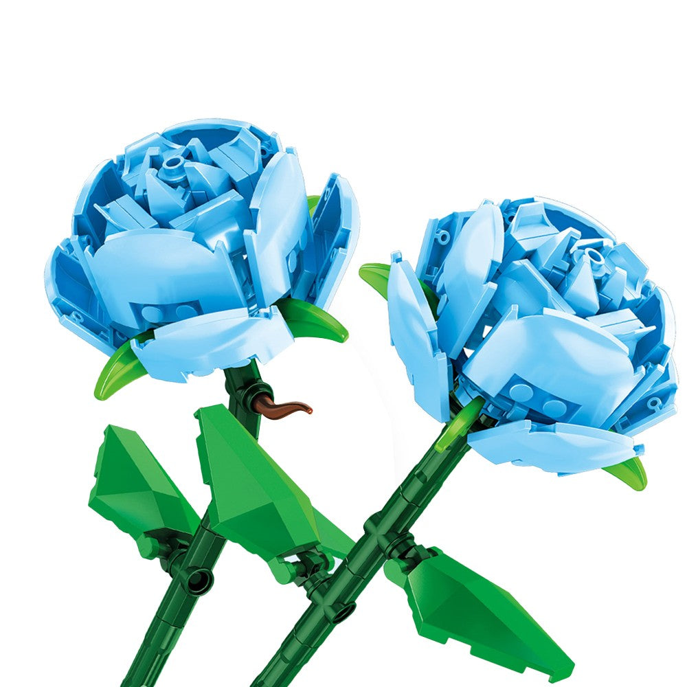 2 Sets of Flower Building Blocks Kit Home Decoration - Blue Rose Style