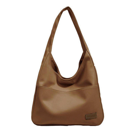 Womens Solid Color PU Leather Tote Bag Shoulder Bag Handbag Work Bag - Brown