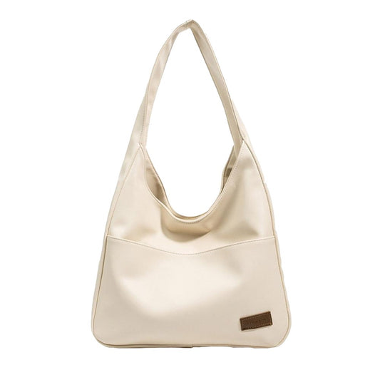 Womens Solid Color PU Leather Tote Bag Shoulder Bag Handbag Work Bag - White