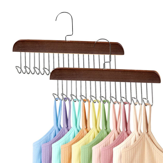 2Pcs 8-Hook Suspender Bra Hanger Tie Rack Wardrobe Organizer Hanger - Dark Brown