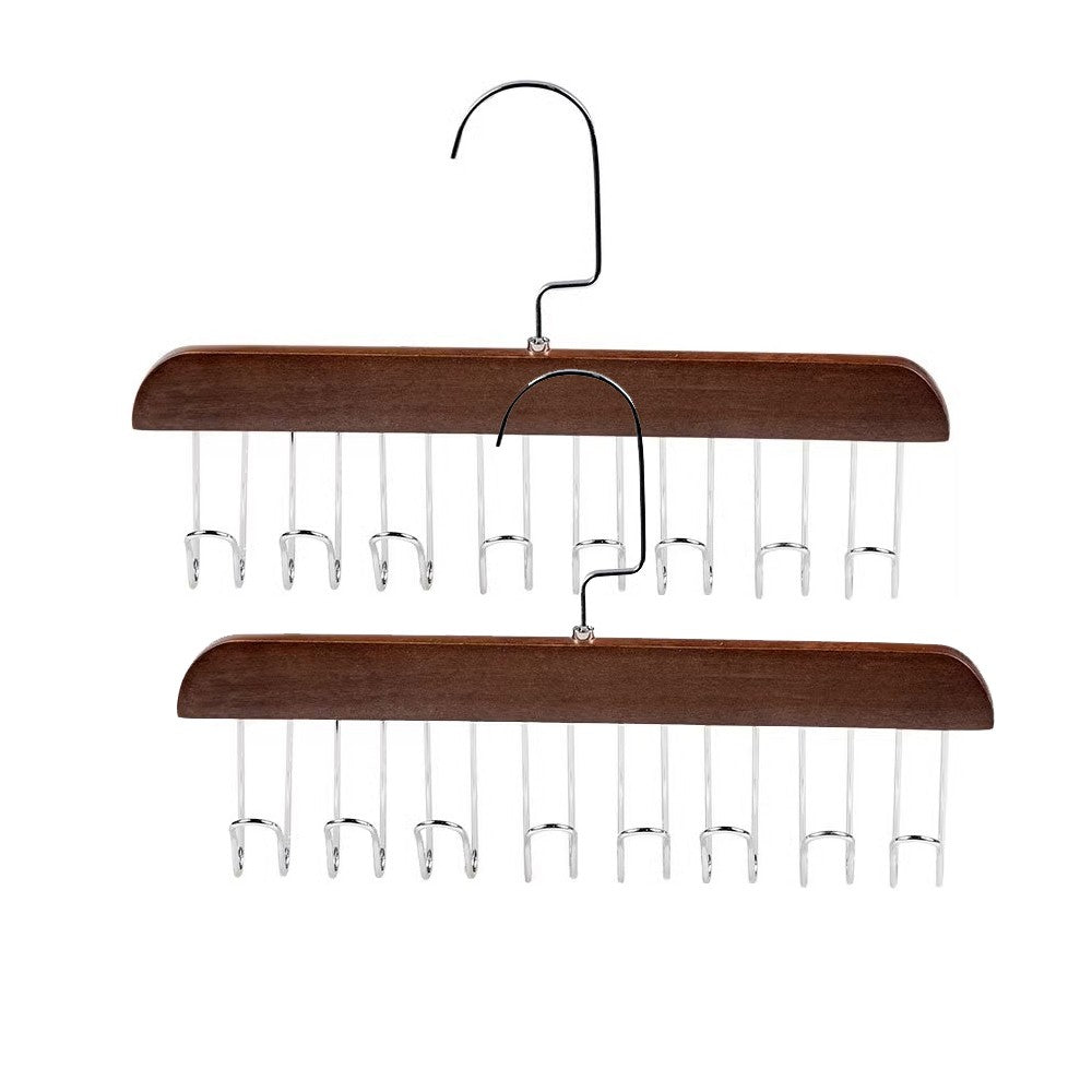 2Pcs 8-Hook Suspender Bra Hanger Tie Rack Wardrobe Organizer Hanger - Dark Brown