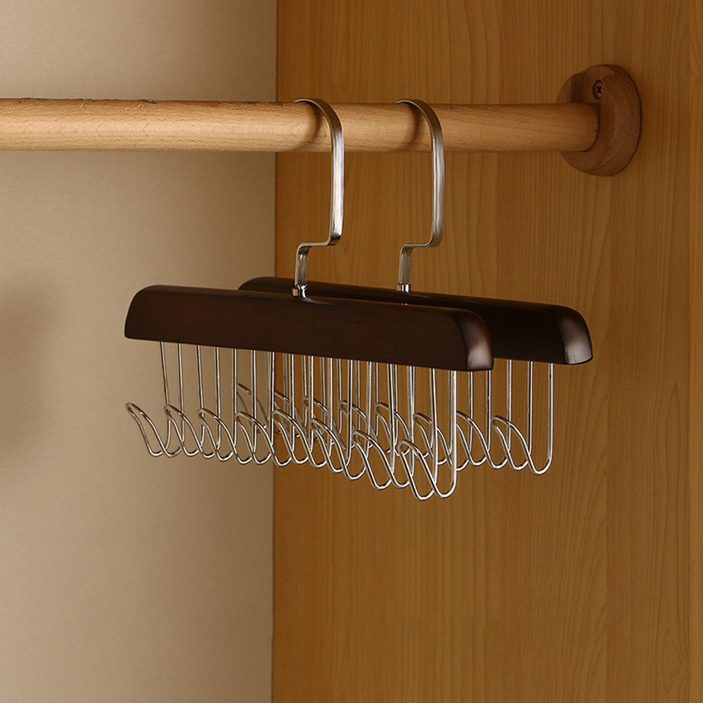 2Pcs 8-Hook Suspender Bra Hanger Tie Rack Wardrobe Organizer Hanger - Dark Brown