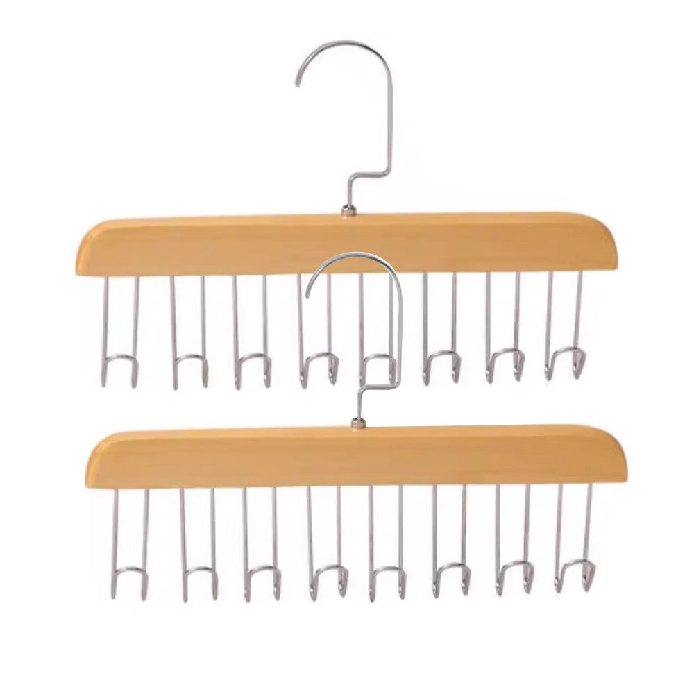 2Pcs 8-Hook Suspender Bra Hanger Tie Rack Wardrobe Organizer Hanger - Wood Color