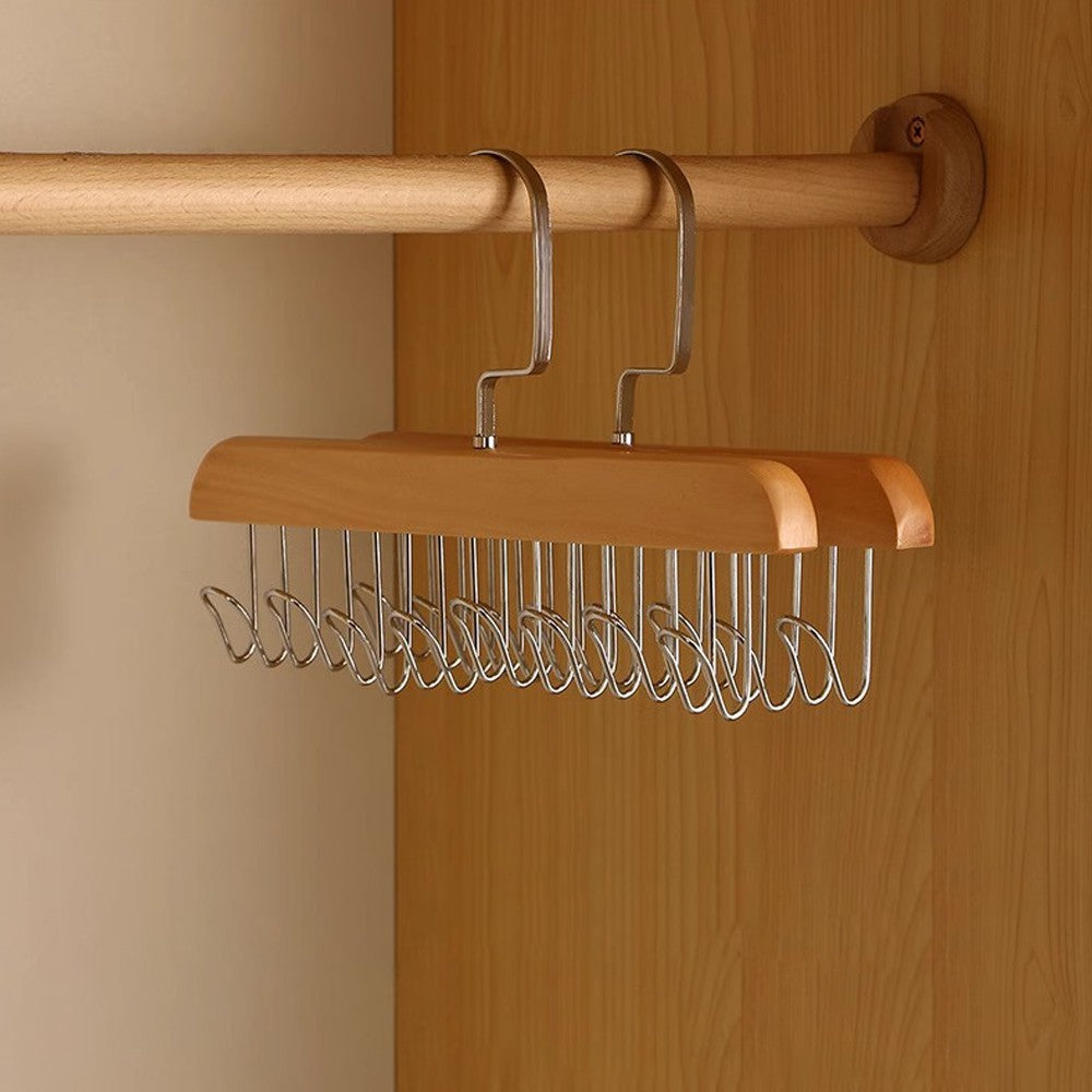 2Pcs 8-Hook Suspender Bra Hanger Tie Rack Wardrobe Organizer Hanger - Wood Color