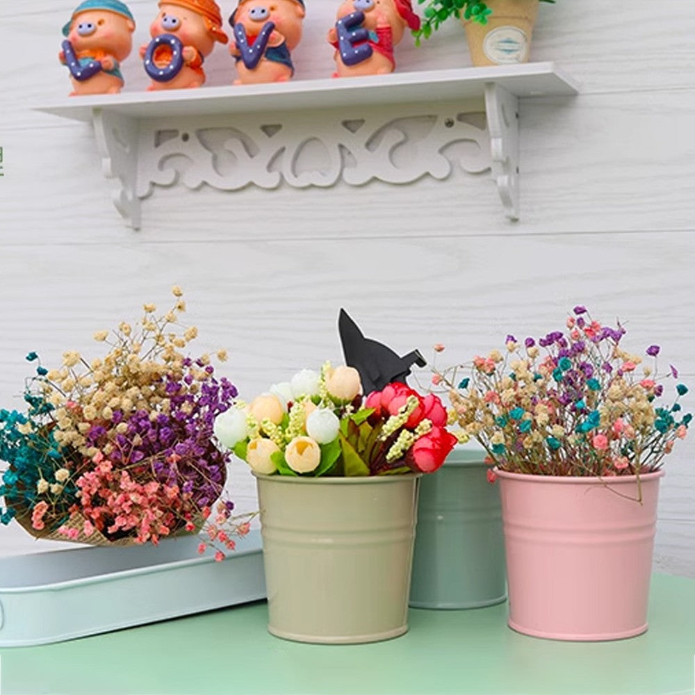 3-Piece Metal Flower Pot Set Herb Plant Planter with 10 Mini Chalkboard Stakes