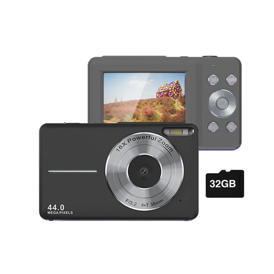 44MP Digital Camera 16X Zoom with 32GB Card Compact Portable Camera Black