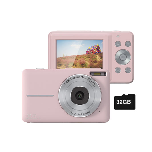 44MP Digital Camera 16X Zoom with 32GB Card Compact Portable Camera Pink