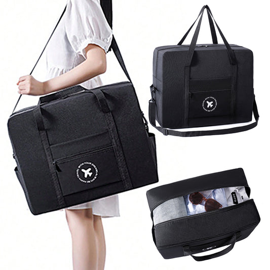 Large Capacity Travel Tote Bag Foldable Waterproof Luggage Boarding Bag - Black