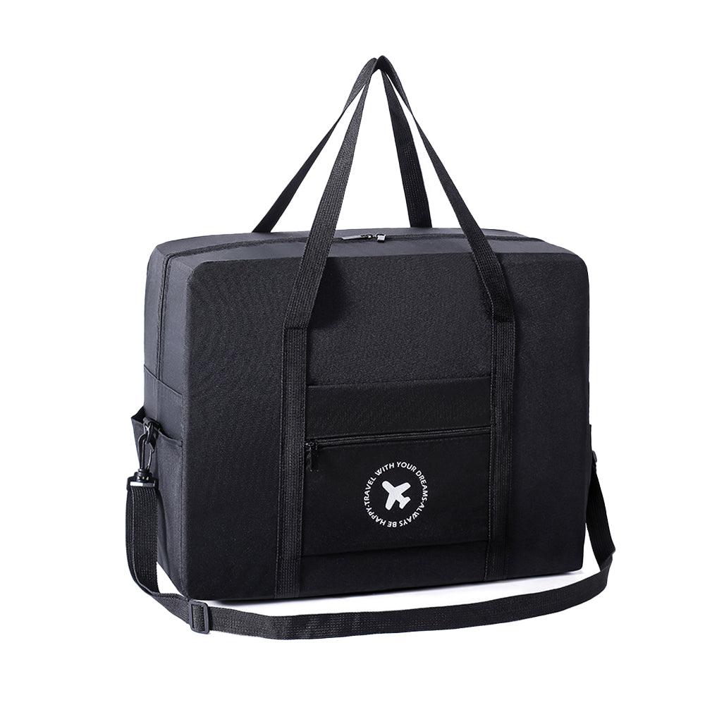Large Capacity Travel Tote Bag Foldable Waterproof Luggage Boarding Bag - Black