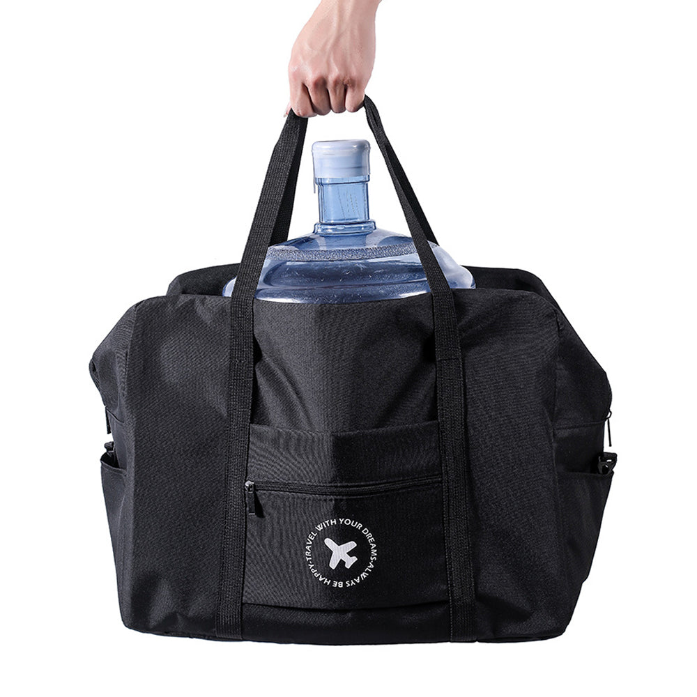 Large Capacity Travel Tote Bag Foldable Waterproof Luggage Boarding Bag - Black