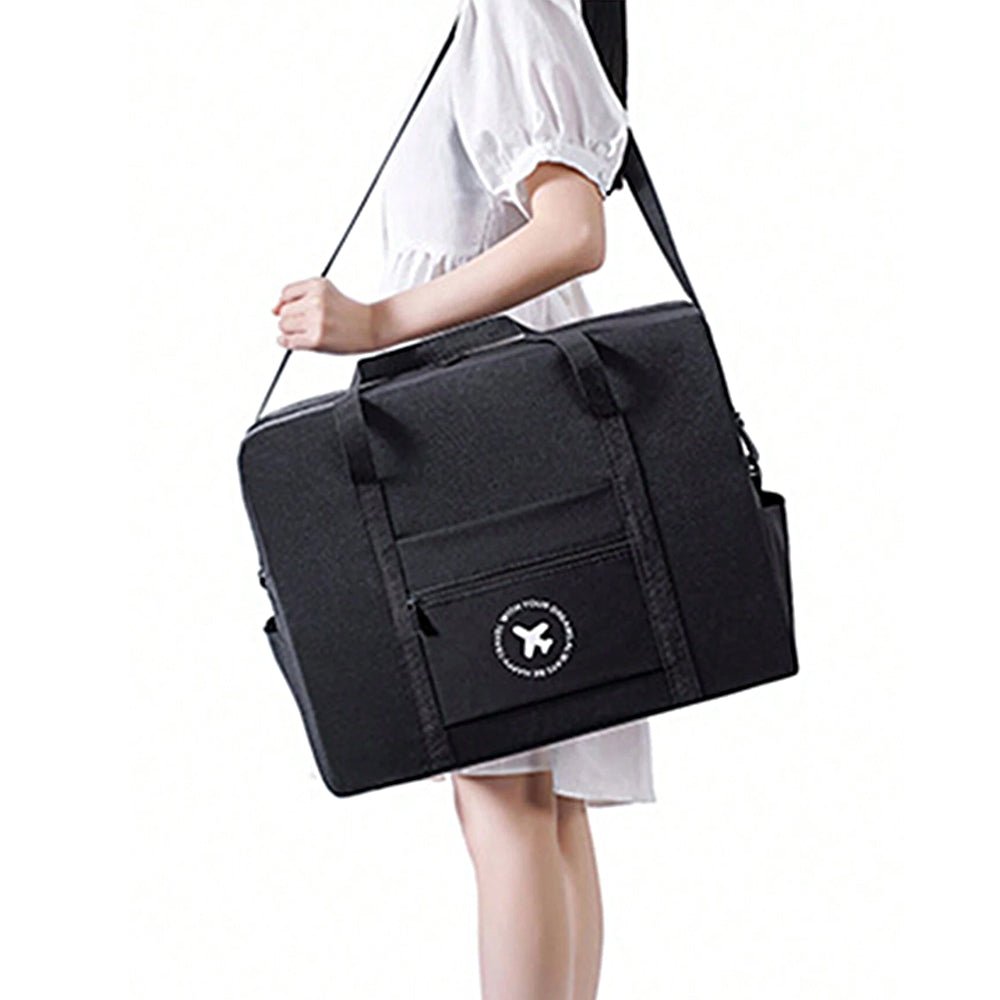 Large Capacity Travel Tote Bag Foldable Waterproof Luggage Boarding Bag - Black