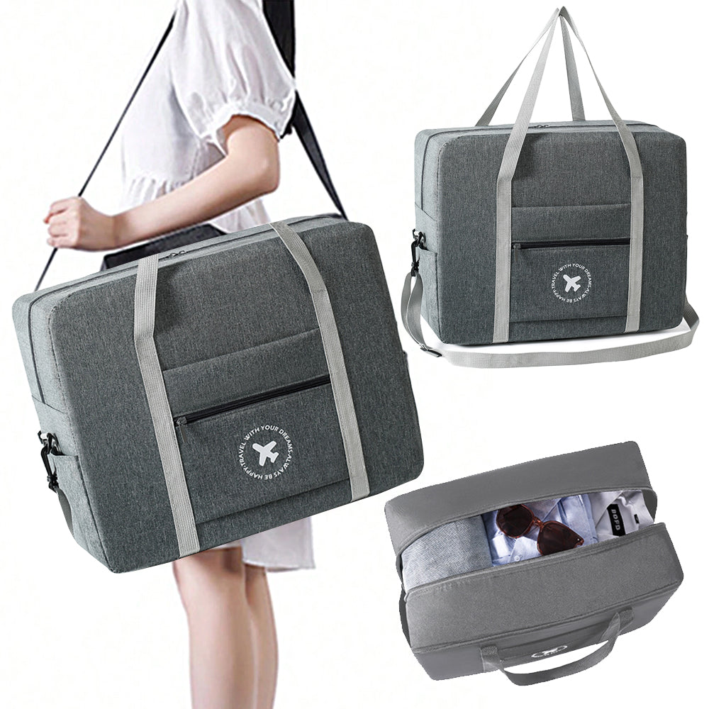 Large Capacity Travel Tote Bag Foldable Waterproof Luggage Boarding Bag - Grey
