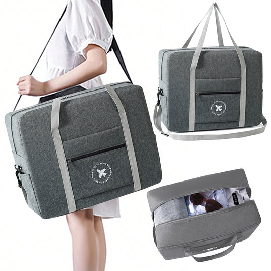 Large Capacity Travel Tote Bag Foldable Waterproof Luggage Boarding Bag - Grey