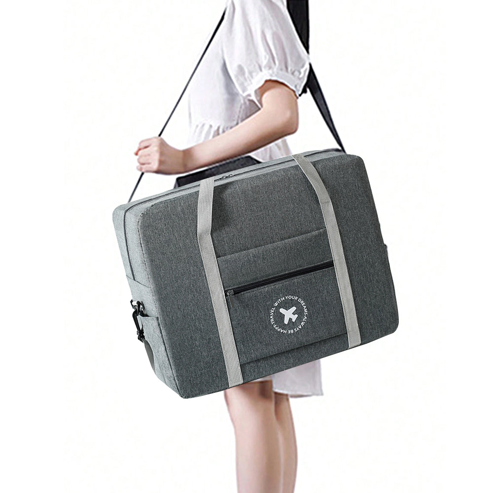 Large Capacity Travel Tote Bag Foldable Waterproof Luggage Boarding Bag - Grey