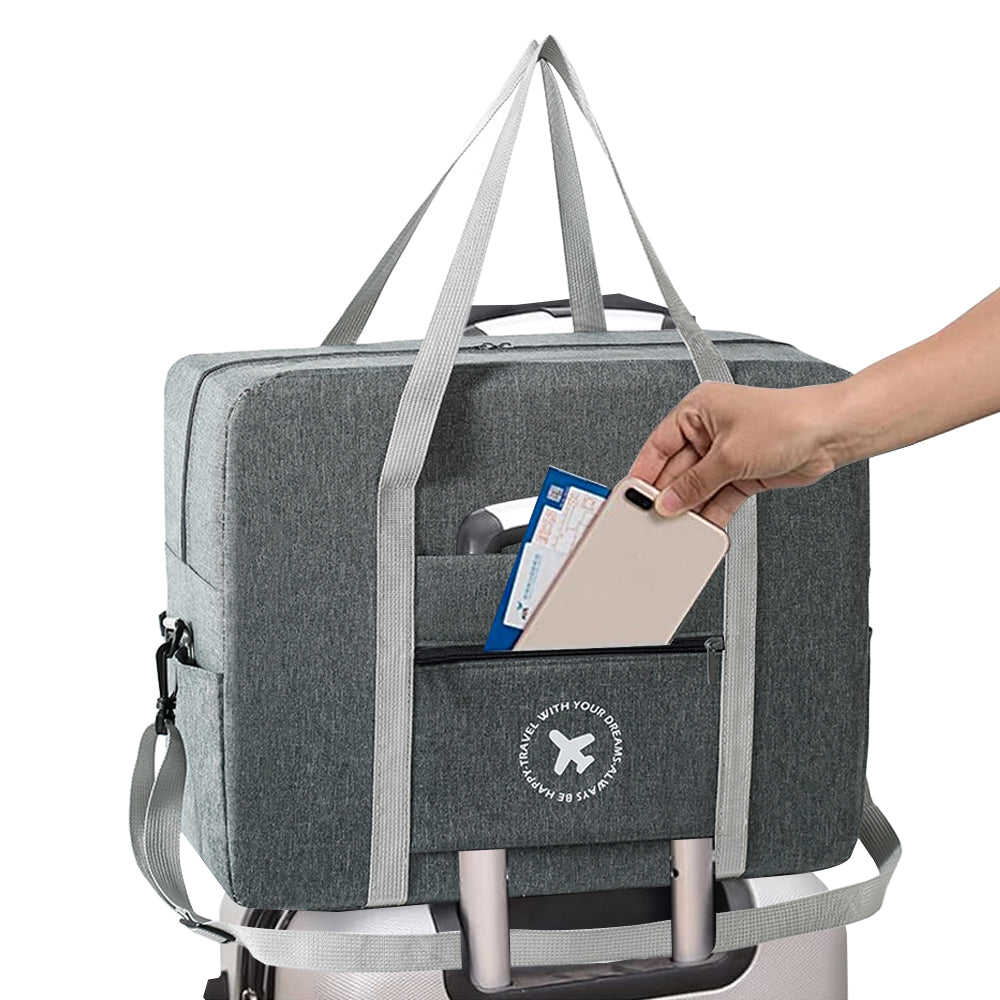 Large Capacity Travel Tote Bag Foldable Waterproof Luggage Boarding Bag - Grey