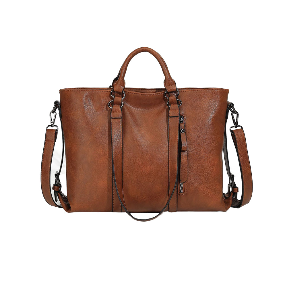 PU Leather Women's Tote Handbag Shoulder Crossbody Bag for Work and Travel-Brown