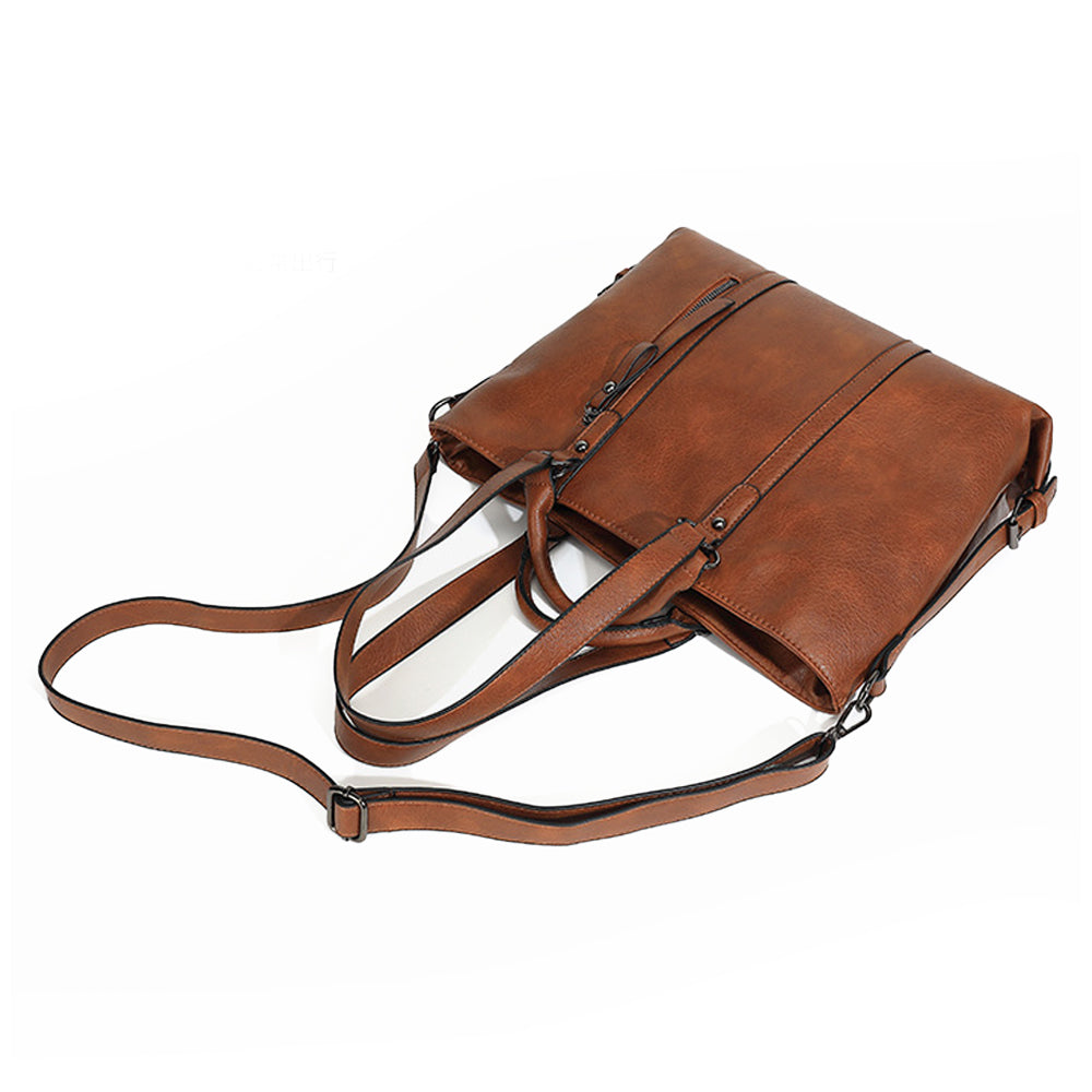 PU Leather Women's Tote Handbag Shoulder Crossbody Bag for Work and Travel-Brown
