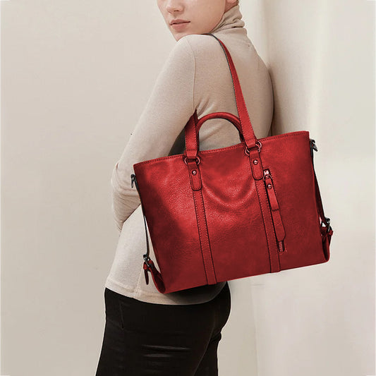 PU Leather Women's Tote Handbag Shoulder Crossbody Bag for Work and Travel-Red