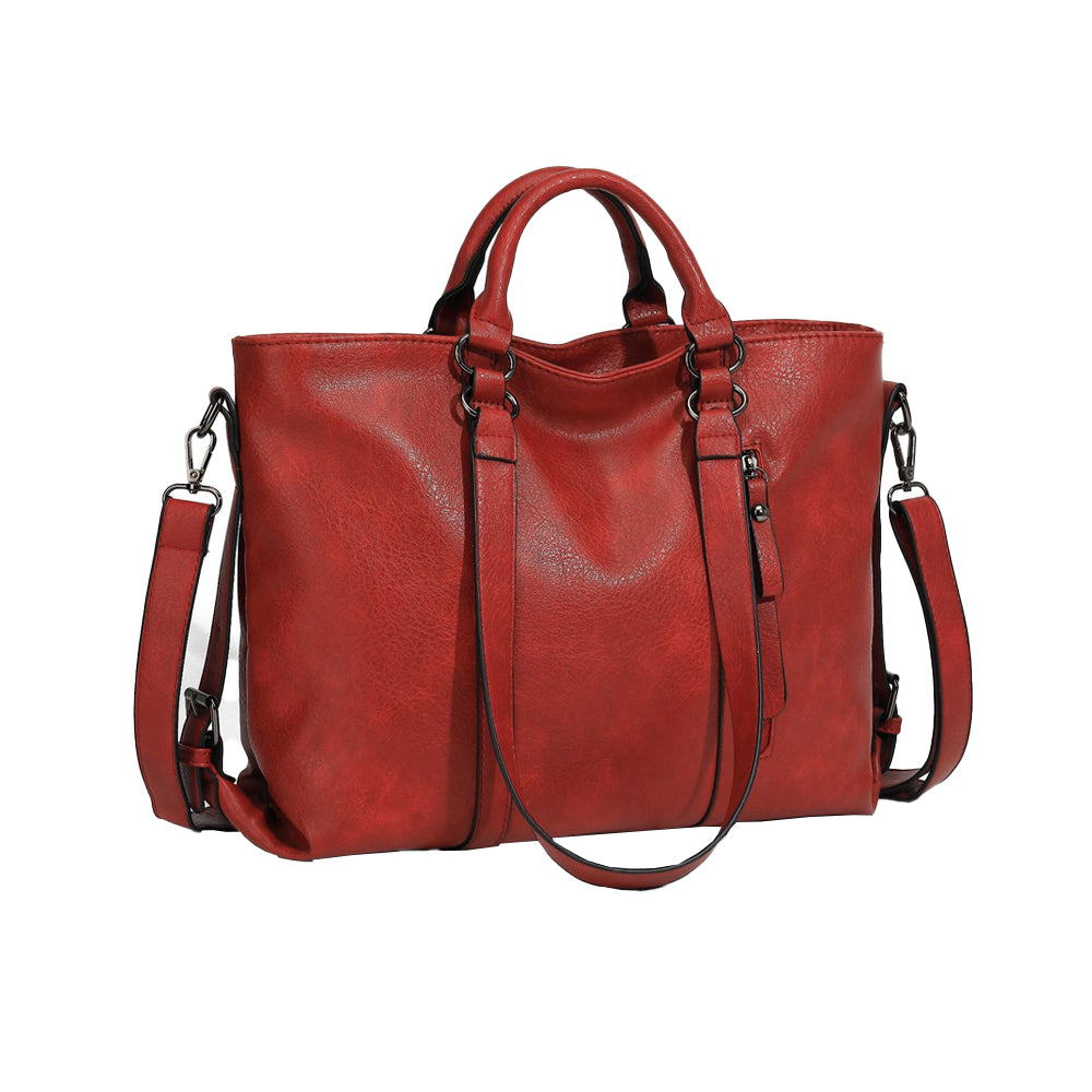 PU Leather Women's Tote Handbag Shoulder Crossbody Bag for Work and Travel-Red