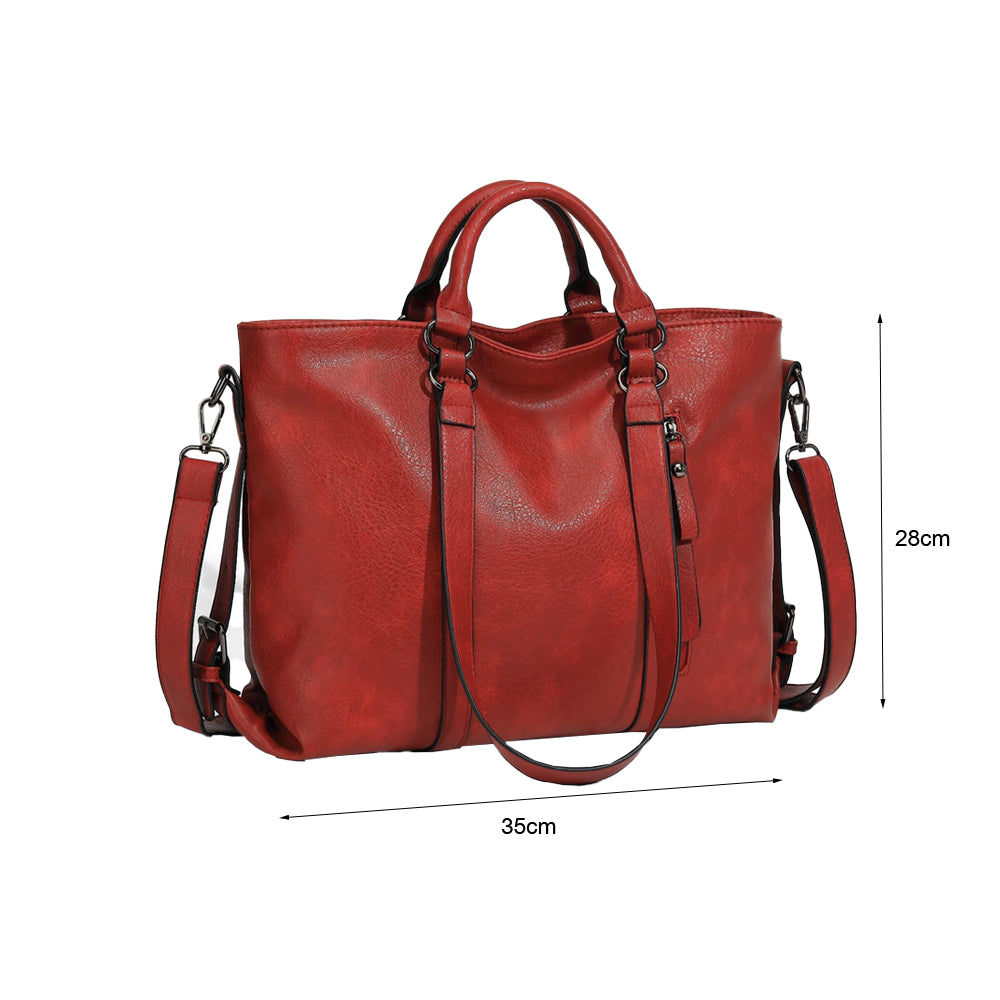 PU Leather Women's Tote Handbag Shoulder Crossbody Bag for Work and Travel-Red