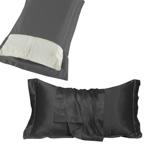48x74cm Satin Pillowcase Solid Color Silk Soft Bedding Pillowcase - Black