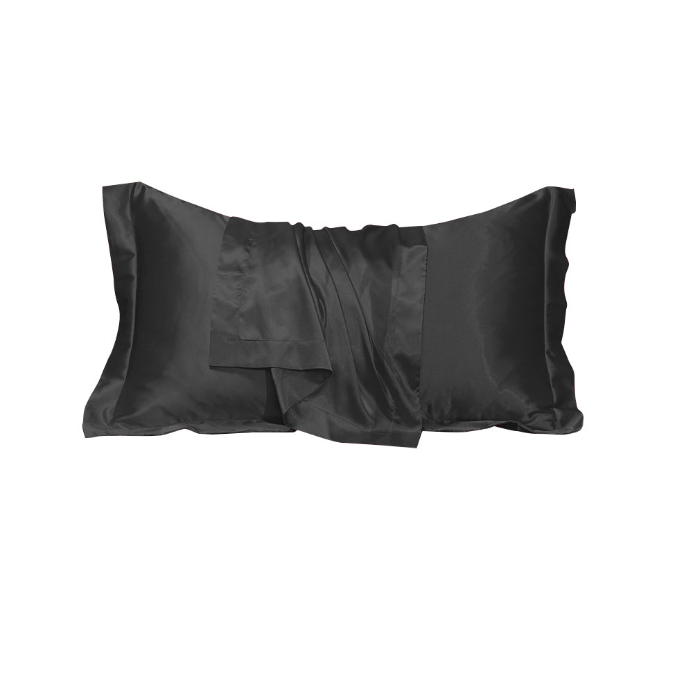 48x74cm Satin Pillowcase Solid Color Silk Soft Bedding Pillowcase - Black